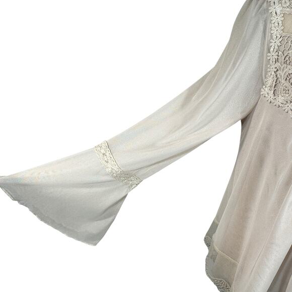 Ultra Pink Small Victorian Top Asymmetrical Crochet Lace Lined Long Bell Sleeves - Picture 3 of 11